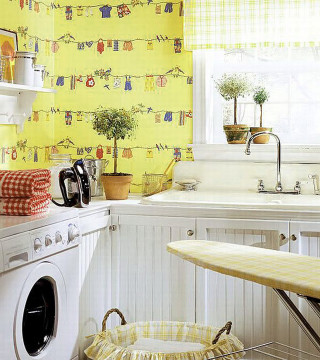Kitchen washing machine yellow wall - folk art free wallpaper