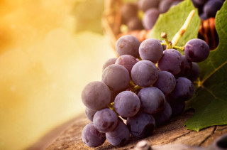Grapes wooden table green plant - a bunch of grapes free wallpaper