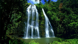 Waterfall forest lake blue sky - a lake below free wallpaper