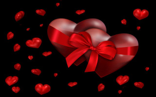 Heart bow hearts scattered black - red heart free wallpaper