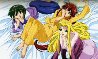 Anime girls bed arms around - her head free wallpaper