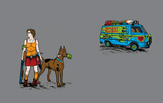 Woman dog skateboard van standing - a skateboard free wallpaper