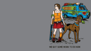 Woman dog sign back standing - apocalyptic free wallpaper