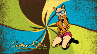 Cat wearing glasses jacket flying - a caption below free wallpaper