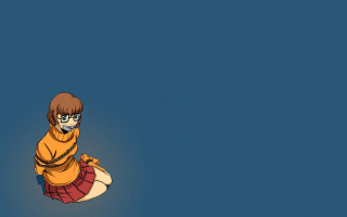 Cartoon character sitting ground blue - a yellow scarf free wallpaper