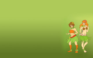Women costumes green background standing - a green background behind them free wallpaper