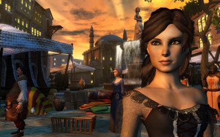 Woman dress city sunset man - a man in the background free wallpaper