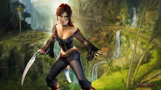 Woman fantasy scene holding sword - epic fantasy free wallpaper