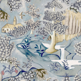 Bird flowers blue background flying - naive free wallpaper