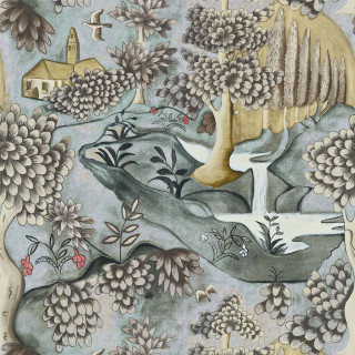 Bird flying forest flowers trees - a storybook illustration free wallpaper