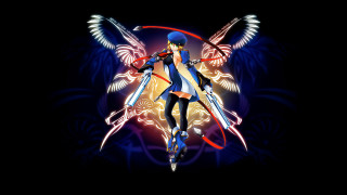 Woman two swords bird on - dark free wallpaper for desktop