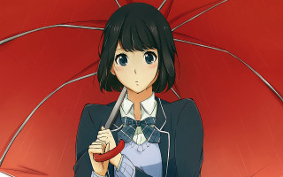 Woman holding umbrella red background - an umbrella in front free wallpaper