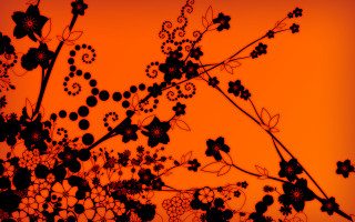 Branch flowers berries orange sky - a silk screen free wallpaper