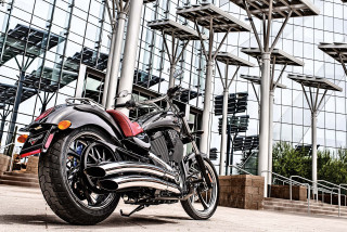 Motorcycle building windows staircase city - panfuturism free wallpaper