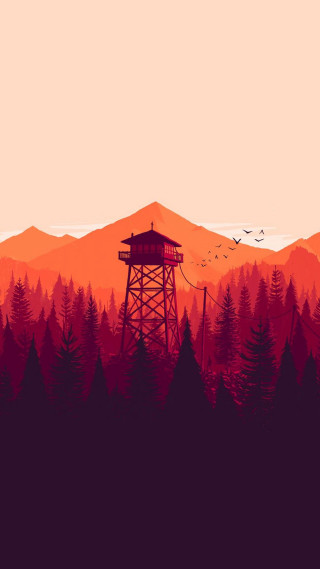 Red orange sunset tower forest - atey ghailan free wallpaper