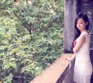 Woman balcony tree bushes hand - portrait photography free wallpaper
