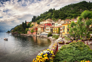 Village lake boat flowers foreground - evgeny lushpin free wallpaper