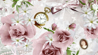 Clock flowers pink ribbon gothic - a white background free wallpaper