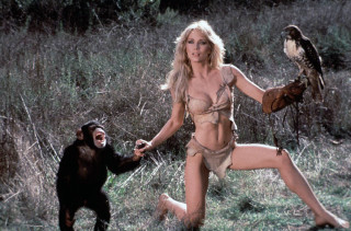 Woman bikini bird monkey field - the ground behind her free wallpaper