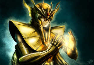 Golden armor man glowing object - radiant free wallpaper