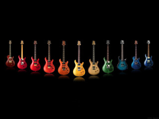 Guitars row multicolored electric bass - synchromism free wallpaper