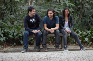 Three people bench forest smiling - barbizon school free wallpaper