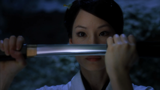 Woman sword serious portrait holding - both hand free wallpaper