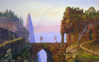Bridge man woman standing painting - christophe vacher free wallpaper
