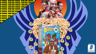 Cereal box man pointing poster - free new year wallpaper