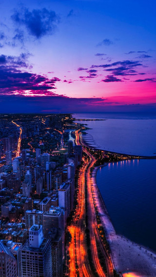 City skyline road dusk purple - colorful cloud free wallpaper