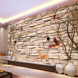 Livingroom stonewall deermural fireplace corner - an zhengwen free wallpaper