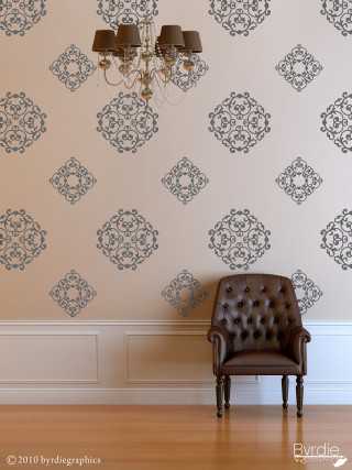 Chair chandelier wallpapered room interior - earnst haeckel free wallpaper