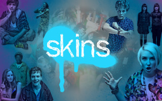 Collage people skins painted blue - a blue light free wallpaper