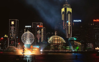 City skyline night fountain lights - building free wallpaper for desktop