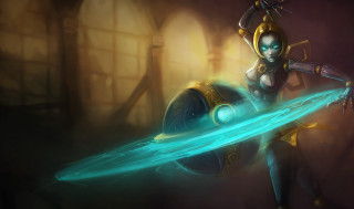 Futuristic woman suit sword glowing - green light free wallpaper