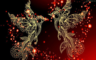 Golden birds intricate designs red - alison kinnaird free wallpaper
