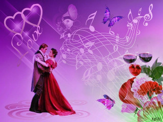 Couple red dress dancing music - romantic free wallpaper