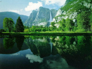 Mountain waterfall lake trees clouds - choi buk free wallpaper for desktop