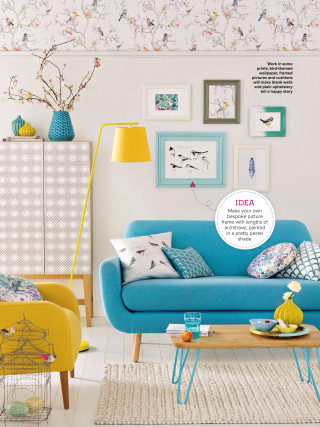 Living room blue couch yellow - color scheme free wallpaper