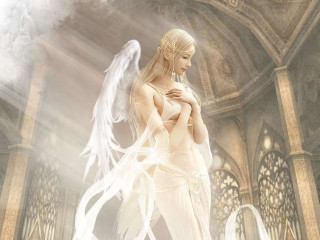 Woman white hair wings room - white hair free wallpaper