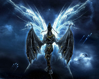Woman wings sword sky clouds - in the foreground free wallpaper