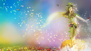 Woman flower crown butterfly hair - digital painting free wallpaper