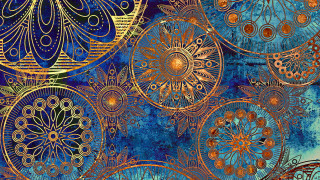 Blue gold circles flowers background 3 - exquisite free wallpaper
