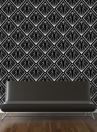 Black white wall bench wallpaper - art deco free wallpaper