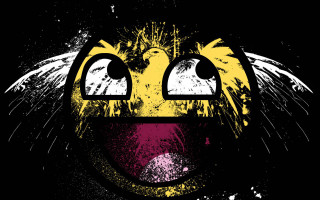 Black background yellow red smiley - a big smile free wallpaper