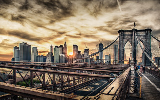 Bridge city skyline sunset dawn - a city skyline in the background free wallpaper