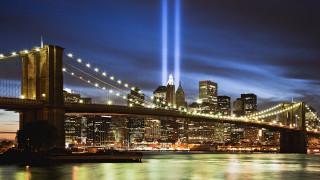City skyline bridge lights night - blue sky free wallpaper