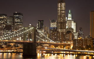 City skyline bridge nighttime lights - the building free wallpaper