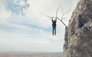 Man standing rock holding tree - extreme illustration free wallpaper