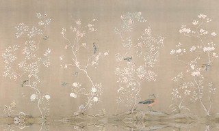 Birds flowers pond wall painting - exquisite free wallpaper